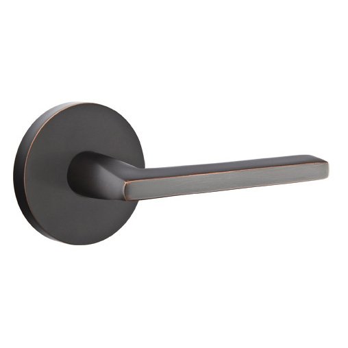 Single Dummy Right Handed Helios Door Lever With Disk Rose in Oil Rubbed Bronze