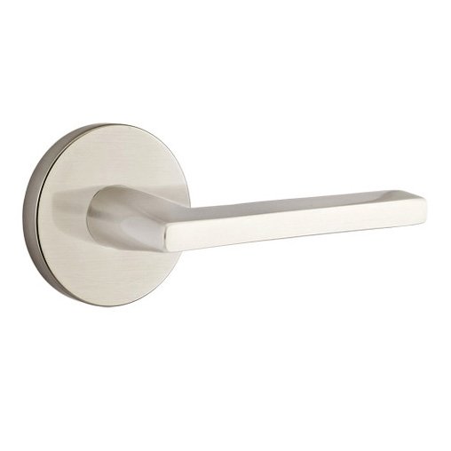 Single Dummy Right Handed Helios Door Lever With Disk Rose in Satin Nickel