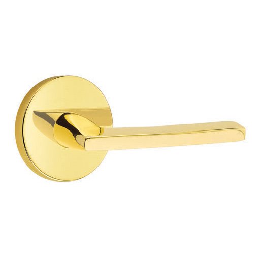 Single Dummy Right Handed Helios Door Lever With Disk Rose in Unlacquered Brass