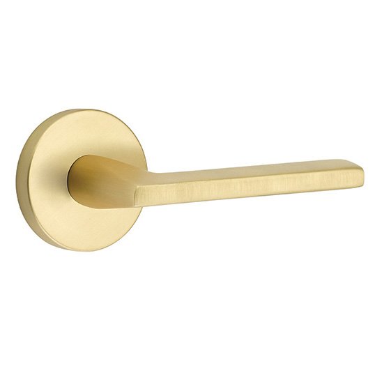 Single Dummy Right Handed Helios Door Lever With Disk Rose in Satin Brass
