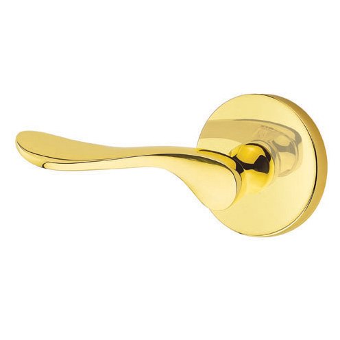 Single Dummy Left Handed Luzern Door Lever With Disk Rose in Unlacquered Brass