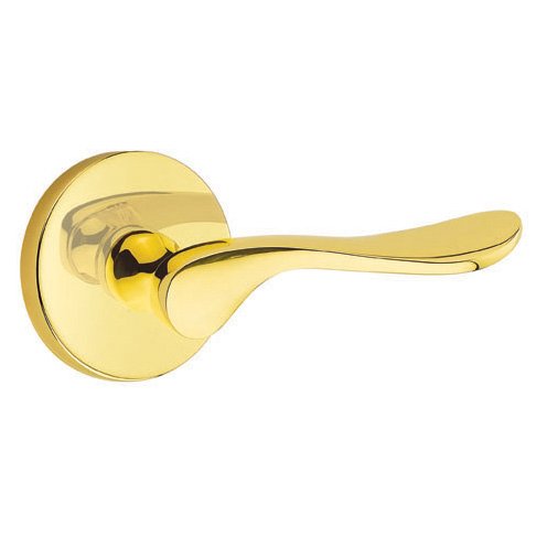 Single Dummy Right Handed Luzern Door Lever With Disk Rose in Unlacquered Brass
