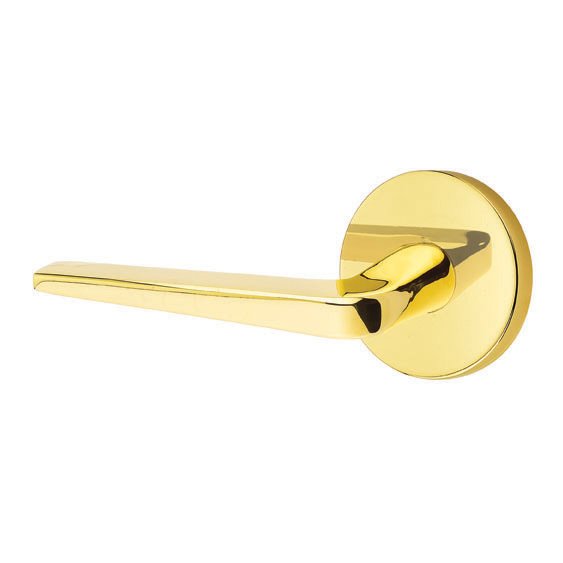 Double Dummy Athena Door Left Handed Lever With Disk Rose in Unlacquered Brass