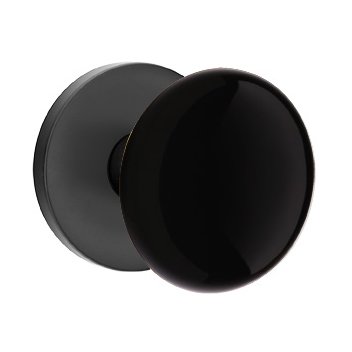Double Dummy Ebony Porcelain Knob With Modern Disk Rosette in Flat Black