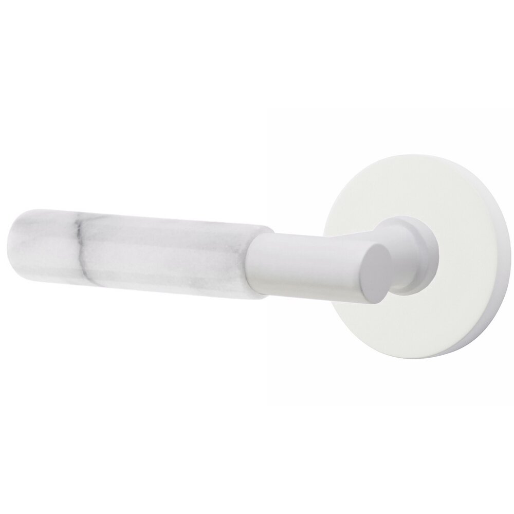 Double Dummy White Marble Left Handed Lever With T-Bar Stem And Disk Rose In Matte White