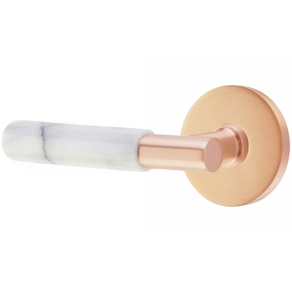 Double Dummy White Marble Left Handed Lever With T-Bar Stem And Disk Rose In Satin Rose Gold