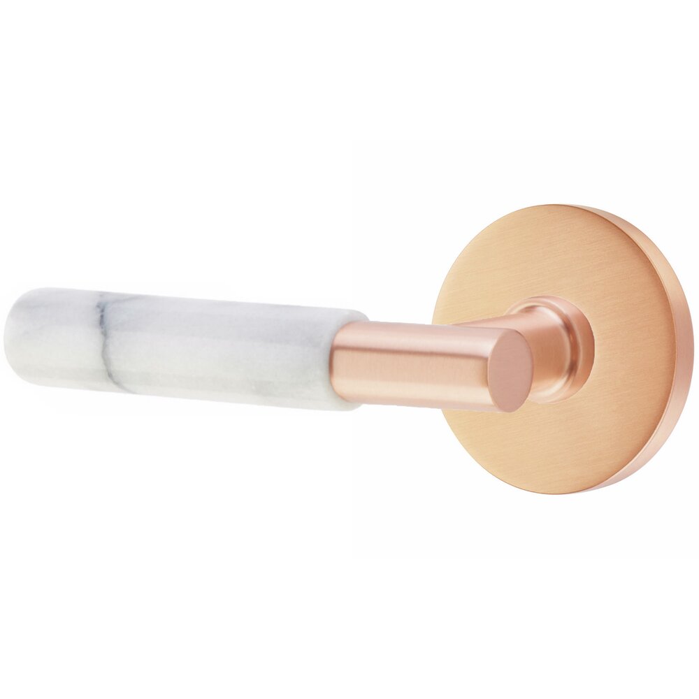 Single Dummy White Marble Left Handed Lever With T-Bar Stem And Disk Rose In Satin Rose Gold