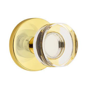 Modern Disc Glass Double Dummy Door Knob with Disk Rose in Unlacquered Brass