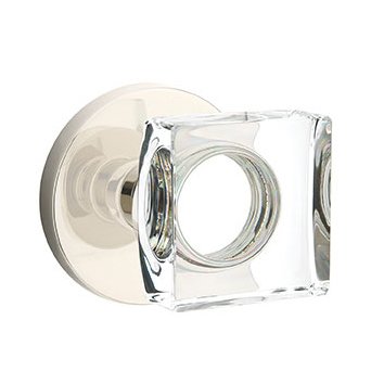 Modern Square Glass Double Dummy Door Knob with Disk Rose in Polished Nickel