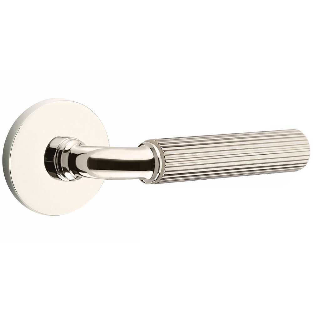 Single Dummy Straight Knurled Lever with R-Bar Stem and Disk Rose in Polished Nickel