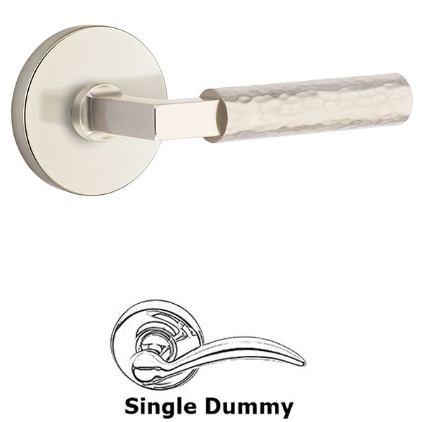 Single Dummy Hammered Lever with L-Square Stem and Disc Rose in Satin Nickel