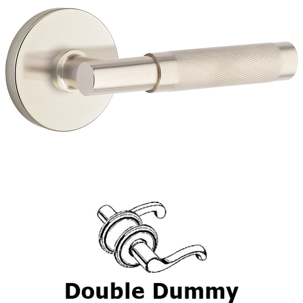 Double Dummy Knurled Lever with T-Bar Stem and Disc Rose in Satin Nickel