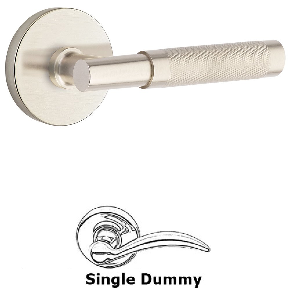 Single Dummy Knurled Lever with T-Bar Stem and Disc Rose in Satin Nickel
