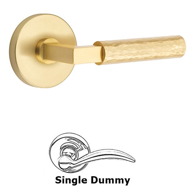 Single Dummy Hammered Lever with L-Square Stem and Disc Rose in Satin Brass