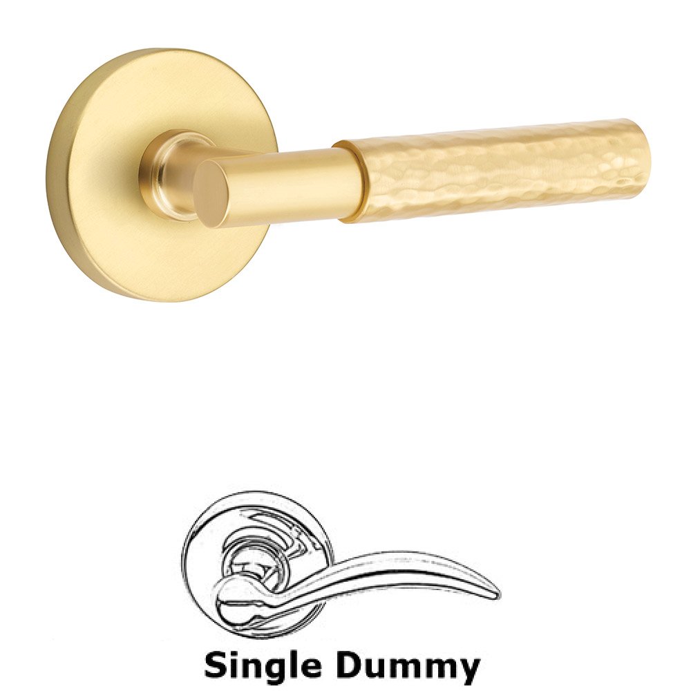 Single Dummy Hammered Lever with T-Bar Stem and Disc Rose in Satin Brass