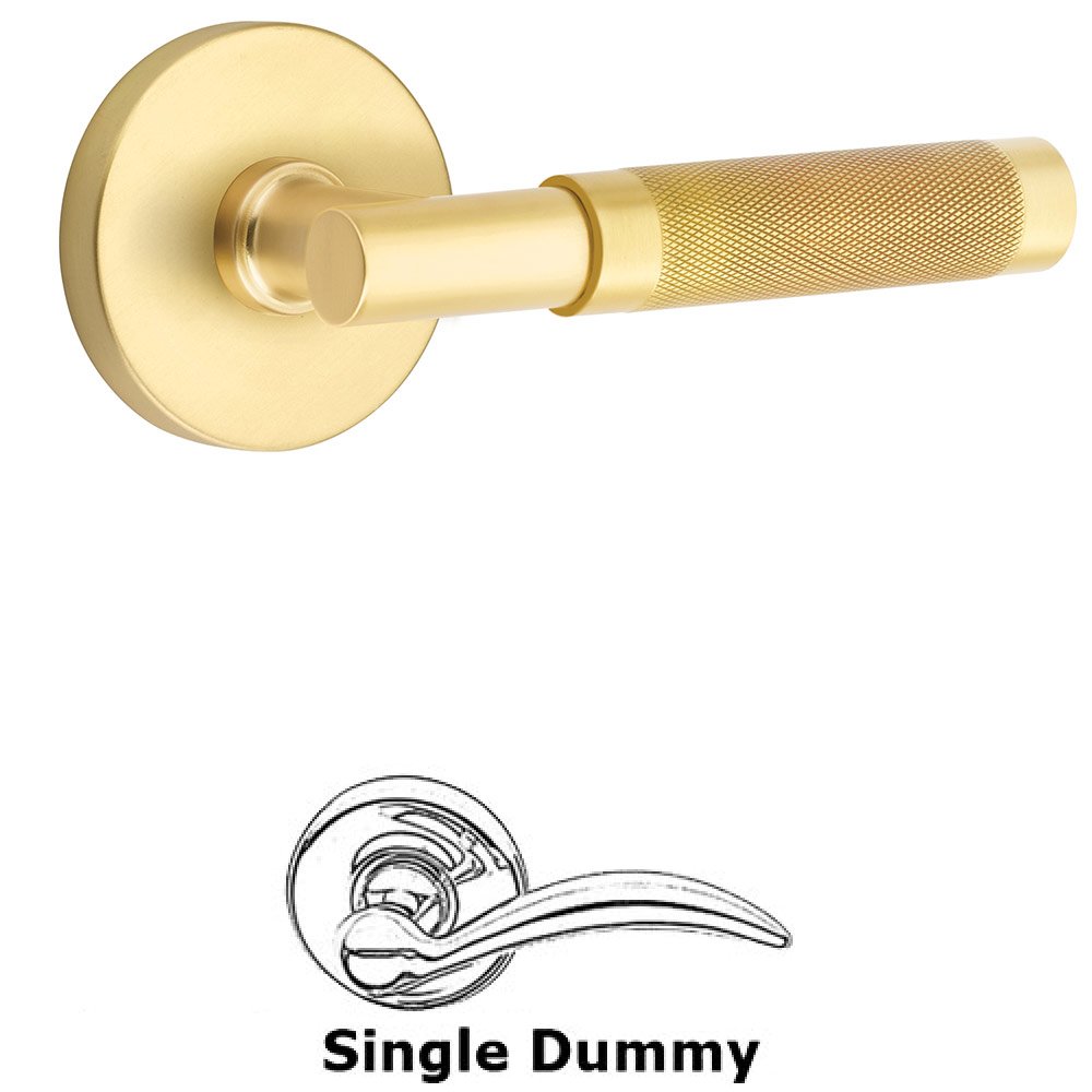 Single Dummy Knurled Lever with T-Bar Stem and Disc Rose in Satin Brass