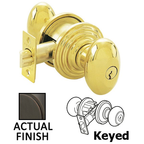 Keyed Egg Knob With Regular Rose in Oil Rubbed Bronze