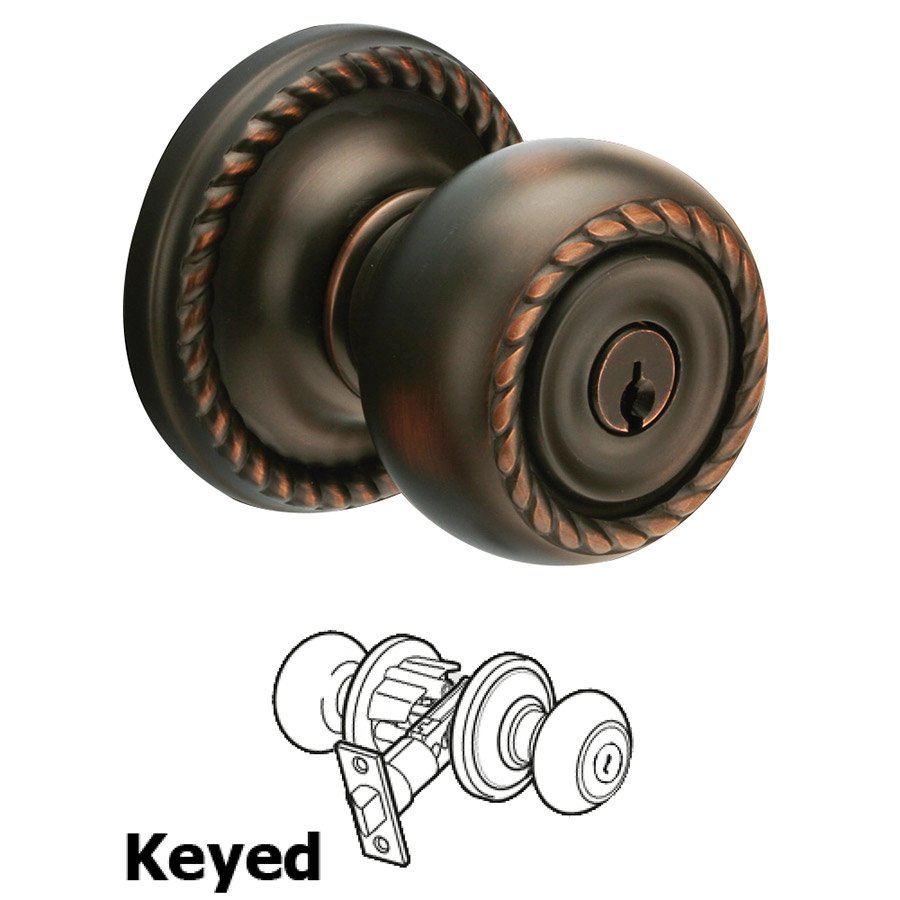Keyed Rope Knob With Rope Rose in Oil Rubbed Bronze