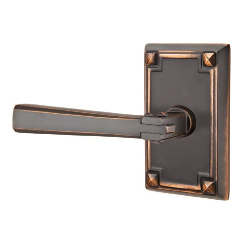 Left Handed Passage Arts & Crafts Door Lever with Arts & Crafts Rectangular Rose and Concealed Screws in Oil Rubbed Bronze