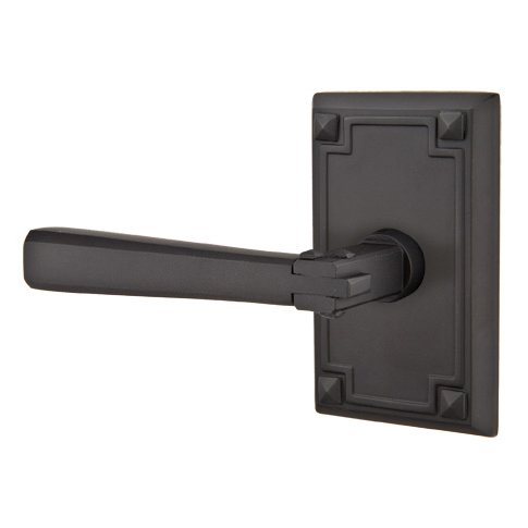 Left Handed Passage Arts & Crafts Door Lever with Arts & Crafts Rectangular Rose and Concealed Screws in Flat Black