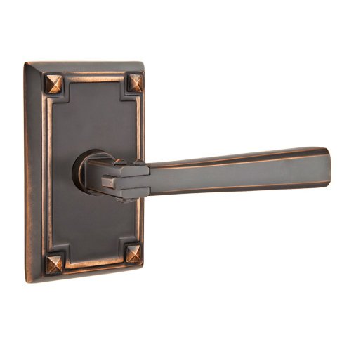Right Handed Passage Arts & Crafts Door Lever with Arts & Crafts Rectangular Rose in Oil Rubbed Bronze