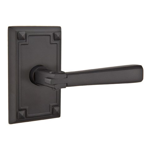 Right Handed Passage Arts & Crafts Door Lever with Arts & Crafts Rectangular Rose and Concealed Screws in Flat Black