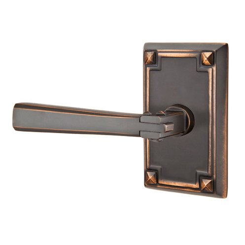 Left Handed Passage Arts & Crafts Door Lever with Arts & Crafts Rectangular Rose and Concealed Screws in Oil Rubbed Bronze