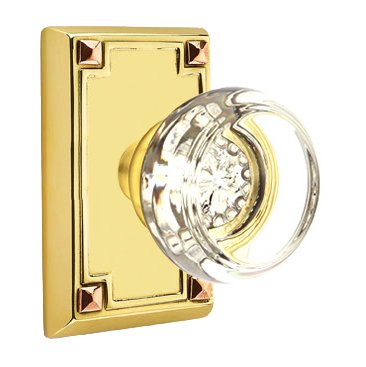 Georgetown Passage Door Knob and Arts & Crafts Rectangular Rose with Concealed Screws in Unlacquered Brass
