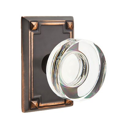 Modern Disc Glass Passage Door Knob and Arts & Crafts Rectangular Rose with Concealed Screws in Oil Rubbed Bronze