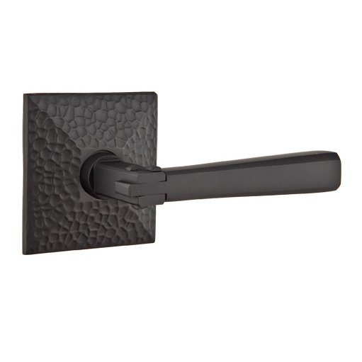 Passage Arts & Crafts Door Lever with Hammered Rose with Concealed Screws in Flat Black