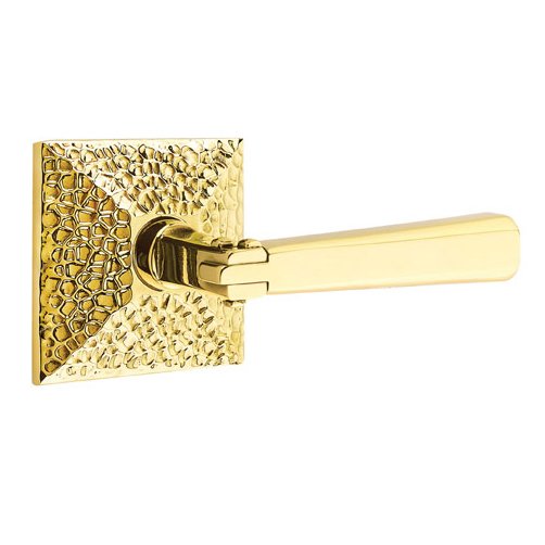 Passage Arts & Crafts Door Lever with Hammered Rose with Concealed Screws in Unlacquered Brass
