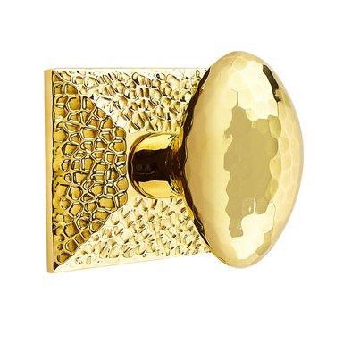 Passage Hammered Egg Door Knob with Hammered Rose in Unlacquered Brass