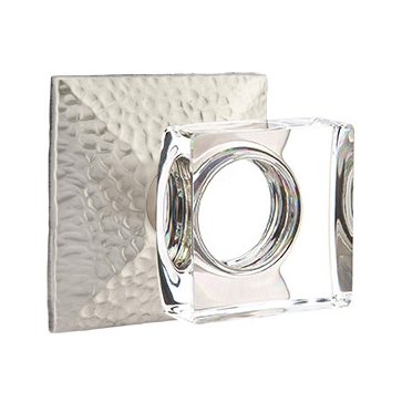 Modern Square Glass Passage Door Knob with Hammered Rose in Satin Nickel