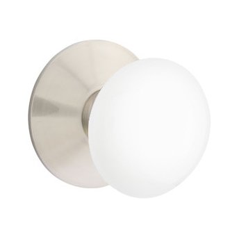 Passage Ice White Porcelain Knob With Modern Rosette in Satin Nickel