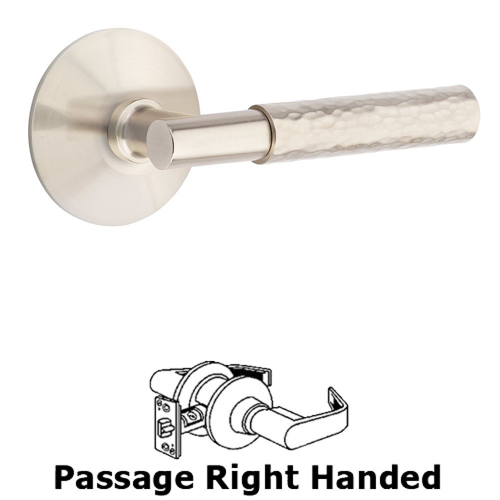 Passage Hammered Right Handed Lever with T-Bar Stem and Modern Rose in Satin Nickel