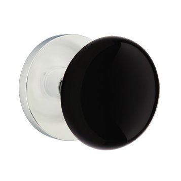 Passage Ebony Knob And Modern Disk Rosette With Concealed Screws in Polished Chrome
