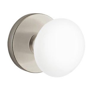 Passage Ice White Knob And Modern Disk Rosette With Concealed Screws in Satin Nickel