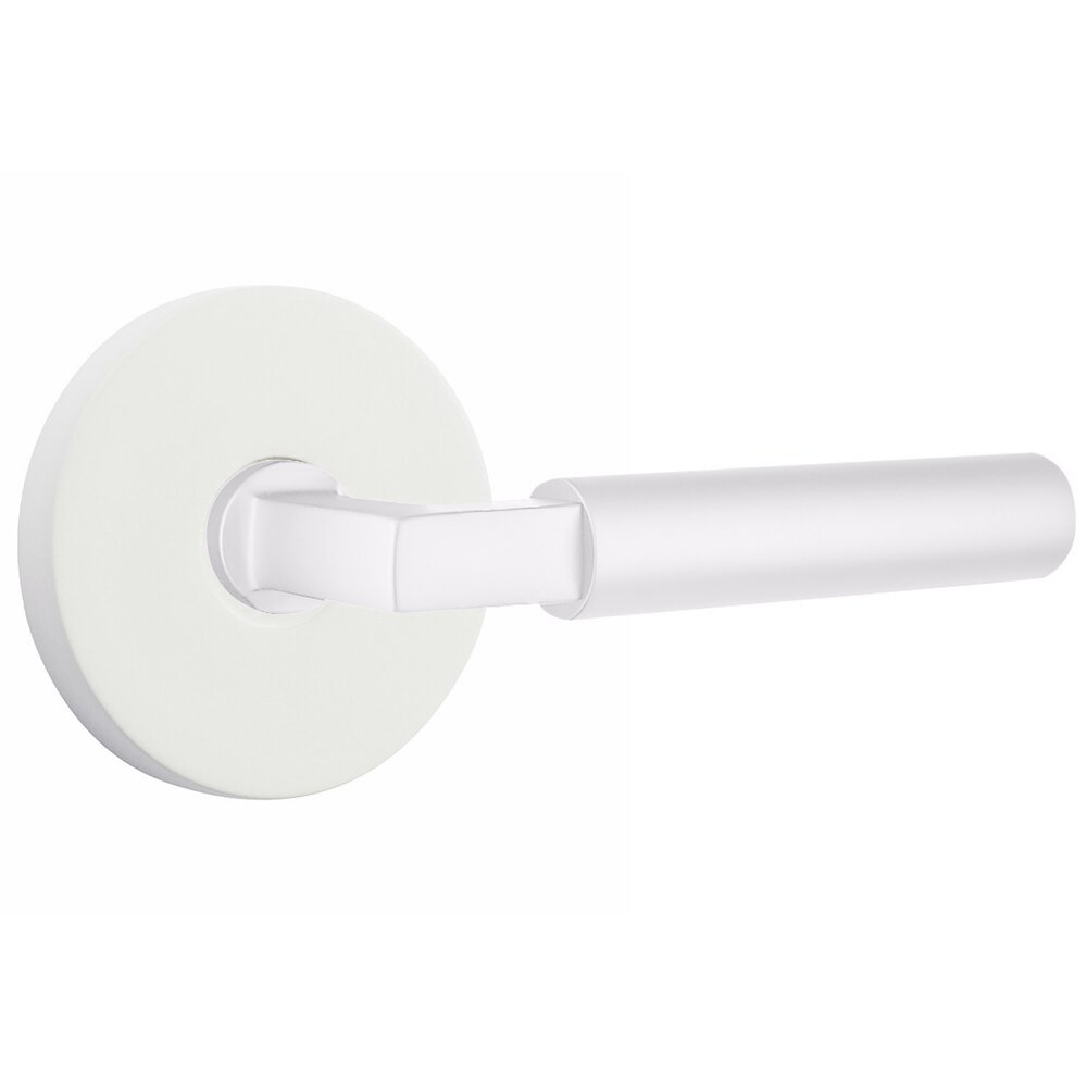 Passage Smooth Right Handed Lever with L-Square Stem and Disk Rose in Matte White