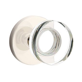 Modern Disc Glass Passage Door Knob and Disk Rose with Concealed Screws in Polished Nickel
