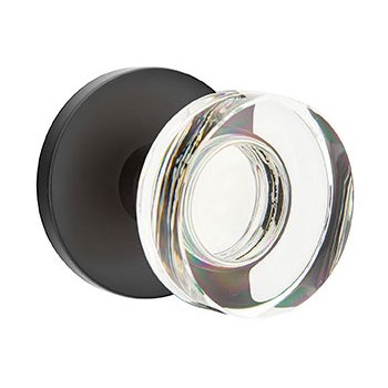 Modern Disc Glass Passage Door Knob and Disk Rose with Concealed Screws in Flat Black