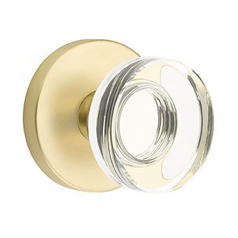 Modern Disc Glass Passage Door Knob and Disk Rose with Concealed Screws in Satin Brass