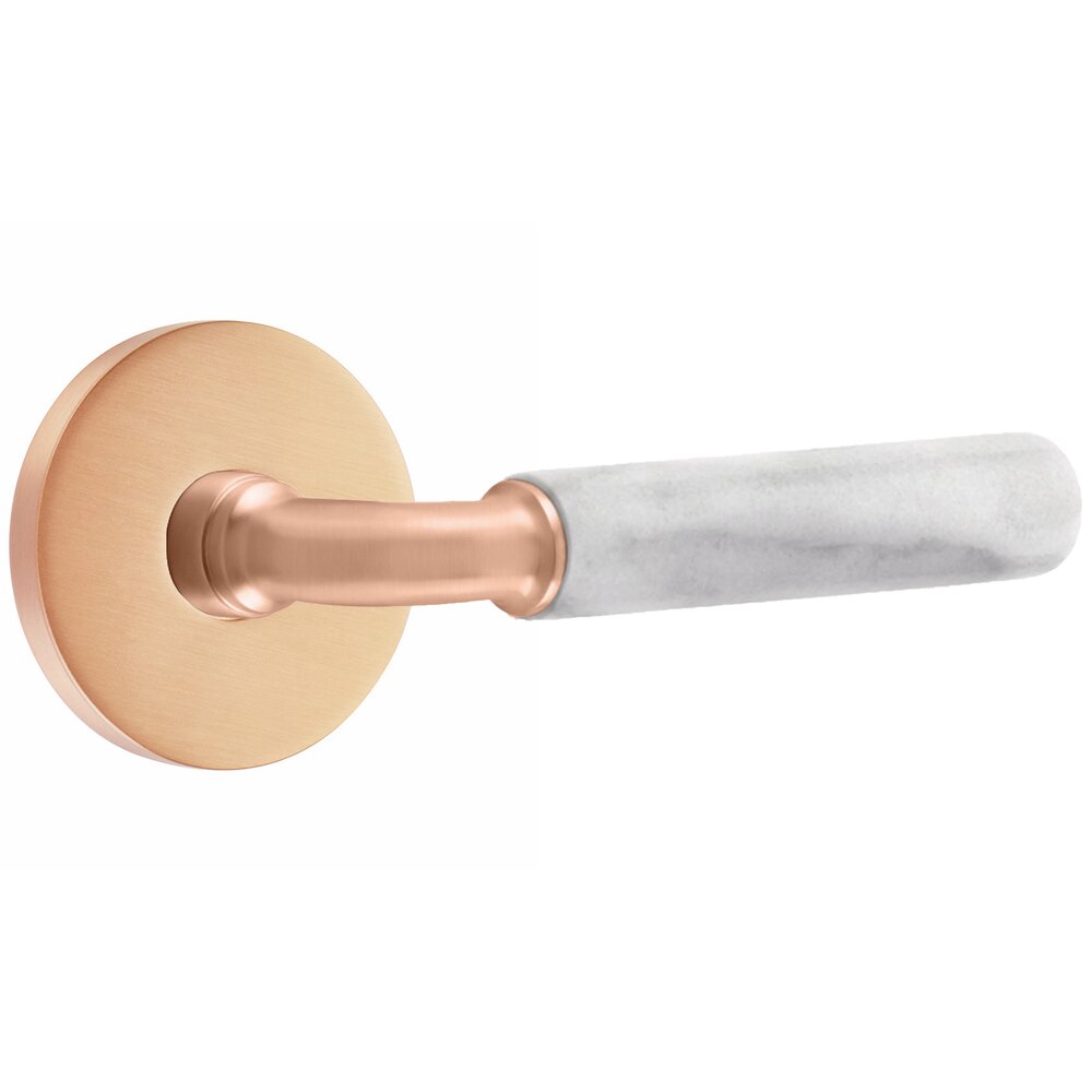 Passage White Marble Right Handed Lever with R-Bar Stem and Disk Rose in Satin Rose Gold