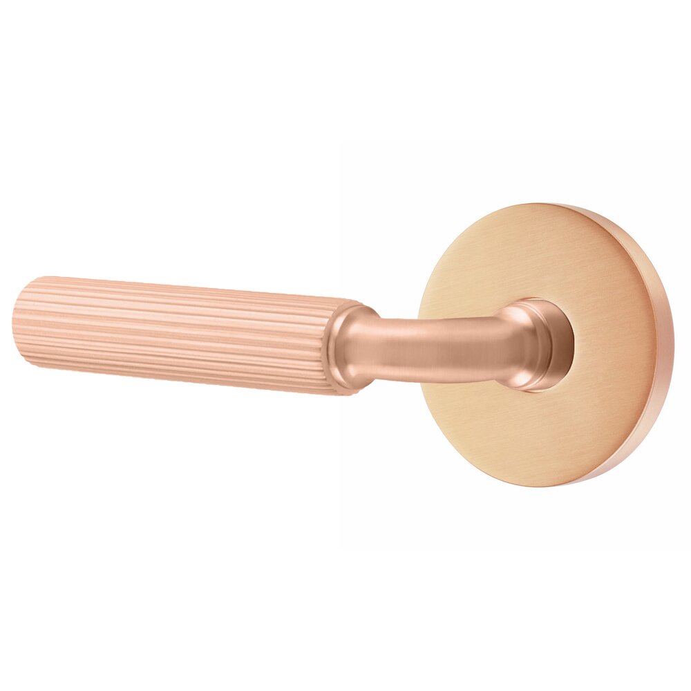 Passage Straight Knurled Left Handed Lever with R-Bar Stem and Disk Rose in Satin Rose Gold