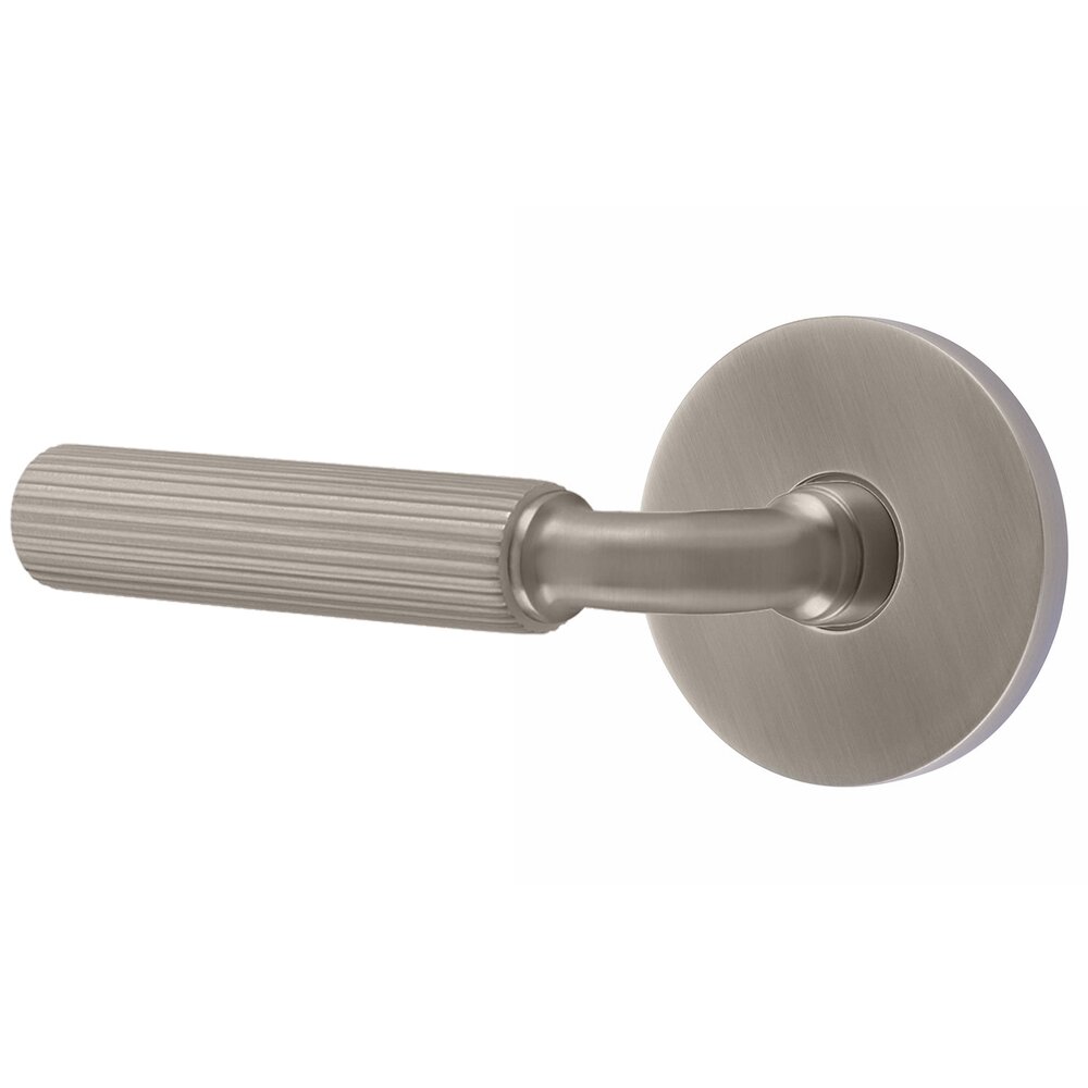 Passage Straight Knurled Left Handed Lever with R-Bar Stem and Disk Rose in Pewter