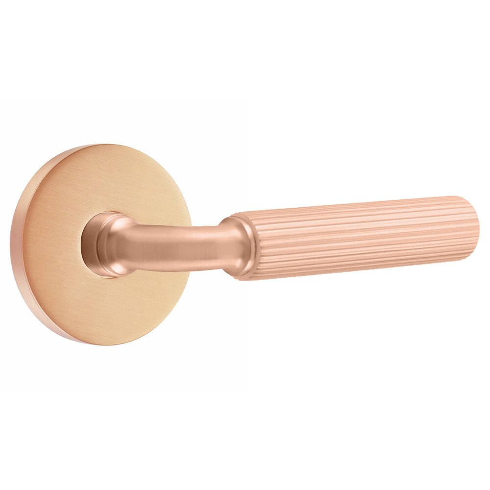 Passage Straight Knurled Right Handed Lever with R-Bar Stem and Disk Rose in Satin Rose Gold