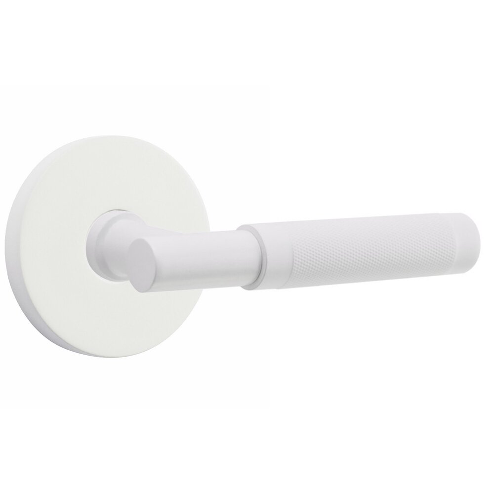 Passage Knurled Right Handed Lever with T-Bar Stem and Disk Rose in Matte White