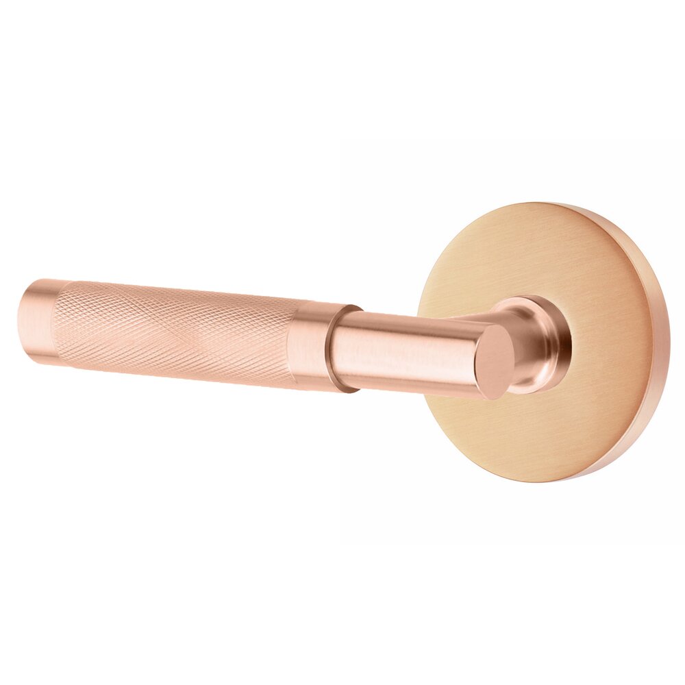 Passage Knurled Left Handed Lever with T-Bar Stem and Disk Rose in Satin Rose Gold