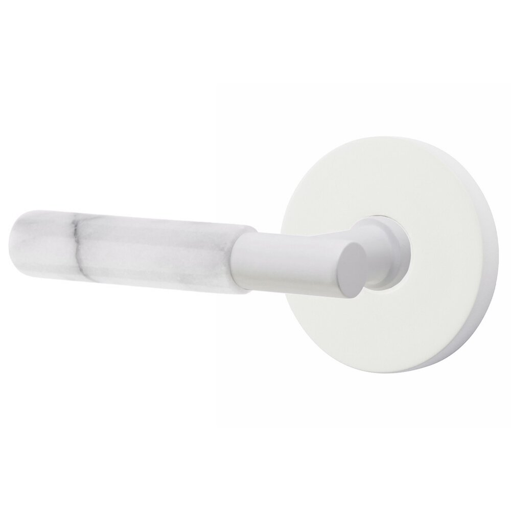 Passage White Marble Left Handed Lever With T-Bar Stem And Disk Rose In Matte White