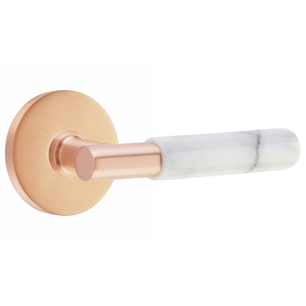 Passage White Marble Right Handed Lever With T-Bar Stem And Concealed Screw Disk Rose In Satin Rose Gold