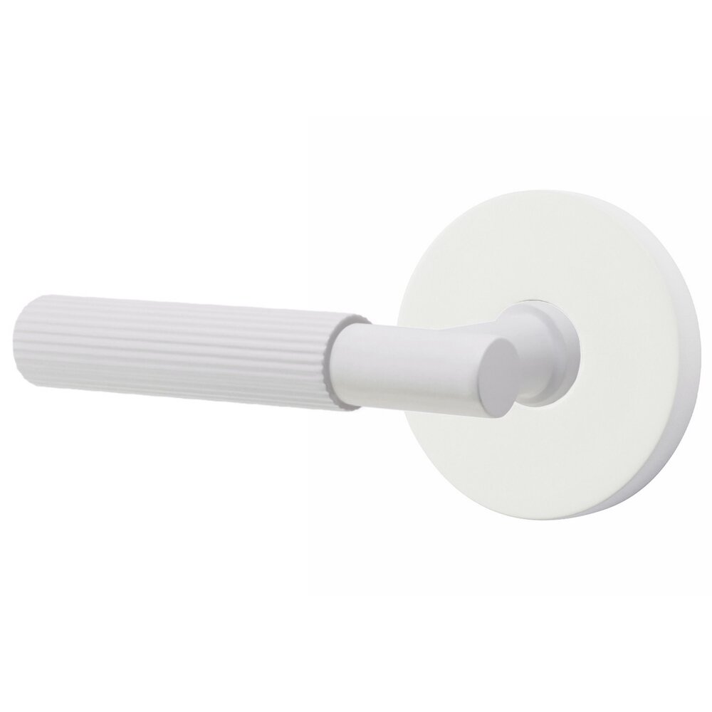 Passage Straight Knurled Left Handed Lever With T-Bar Stem And Concealed Screw Disk Rose In Matte White